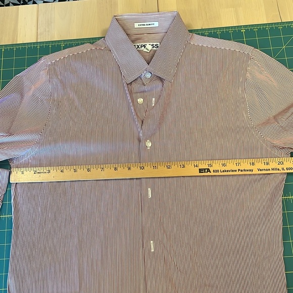 Mens pinstriped red white dress shirt M express dry cleaned extra slim fit - Picture 6 of 10